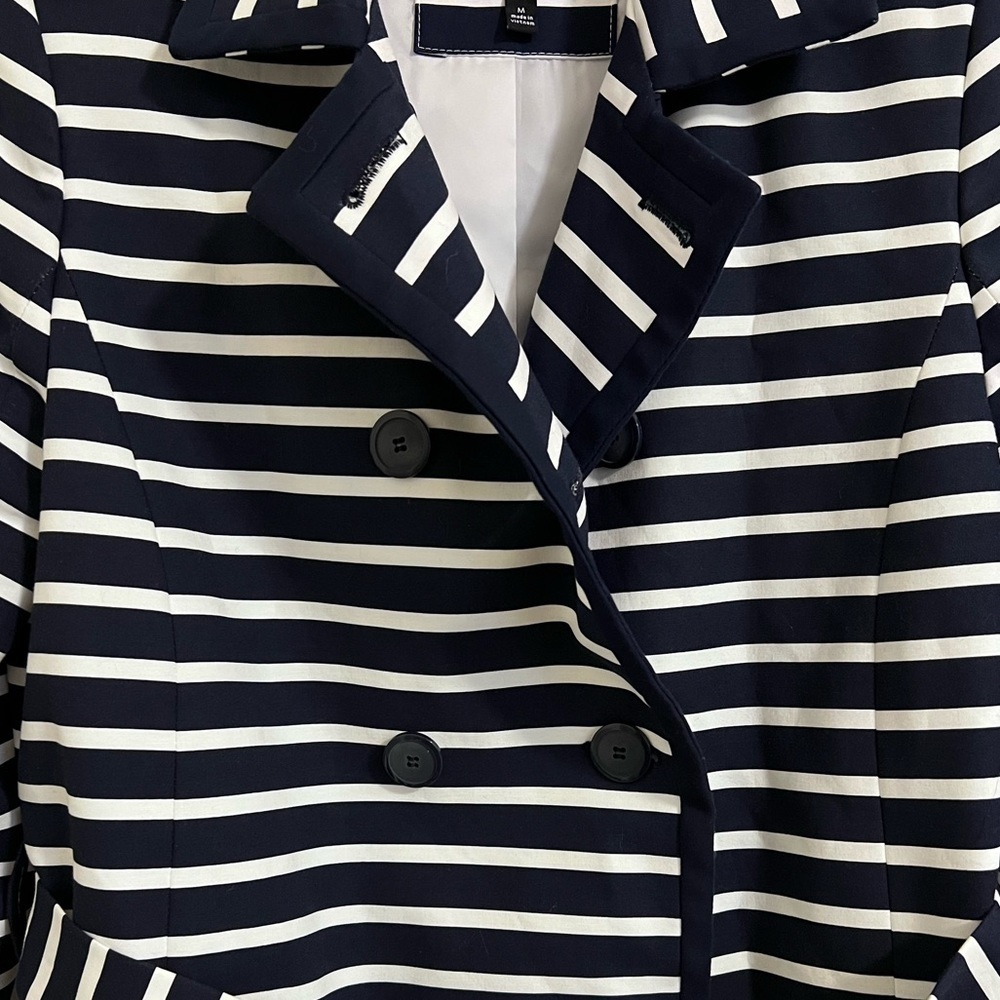 The Limited raincoat navy white striped trench medium lined nautical - Picture 7 of 12